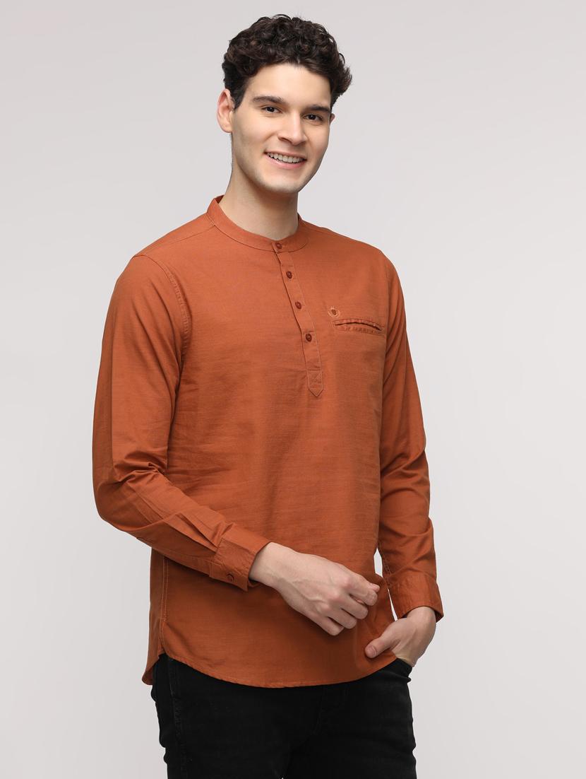 men solid mandarin neck short kurta - 21943077 - Standard Image - 1