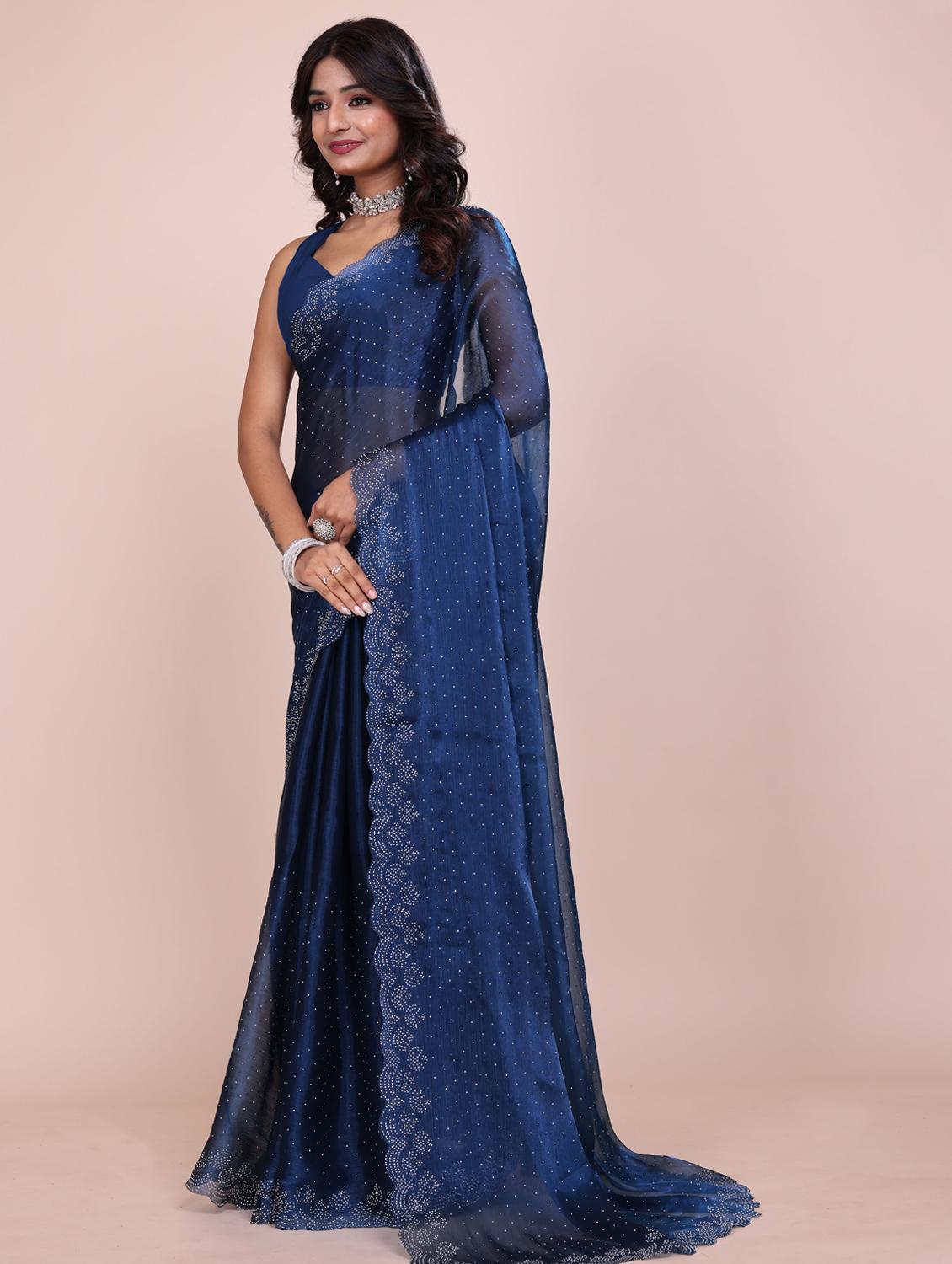women solid with work embellished saree with blouse - 21943079 -  Standard Image - 1