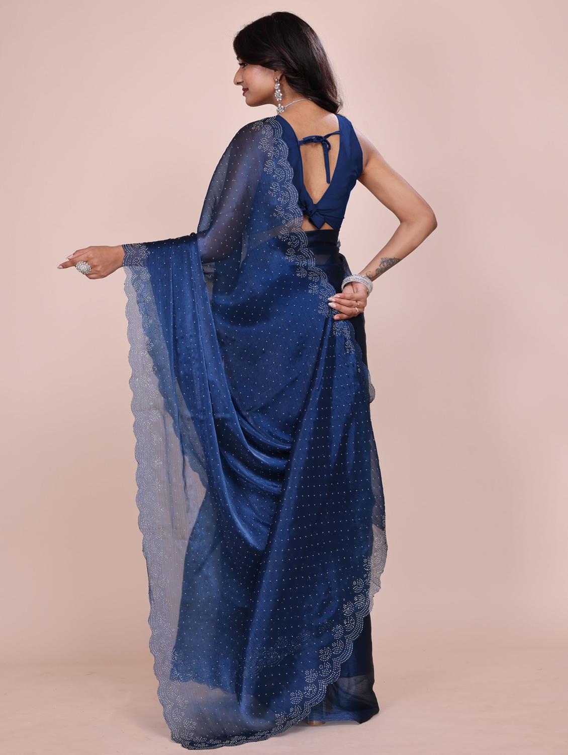 women solid with work embellished saree with blouse - 21943079 - Standard Image - 4