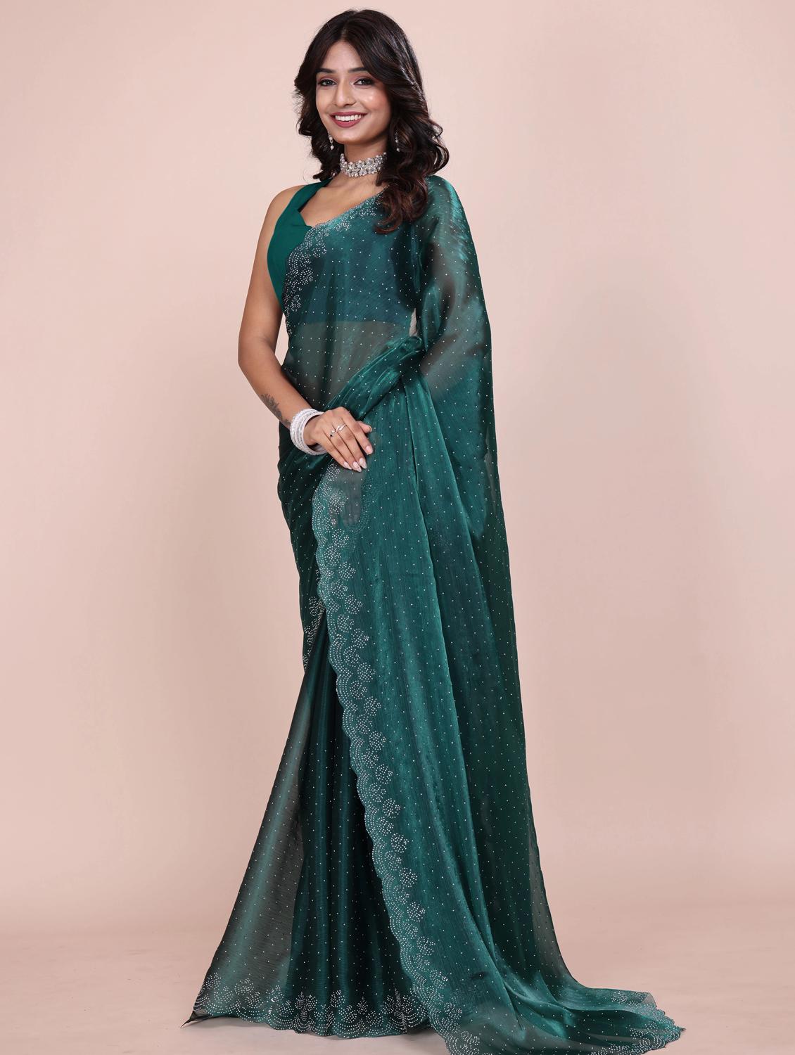 women solid with work embellished saree with blouse - 21943080 -  Standard Image - 1