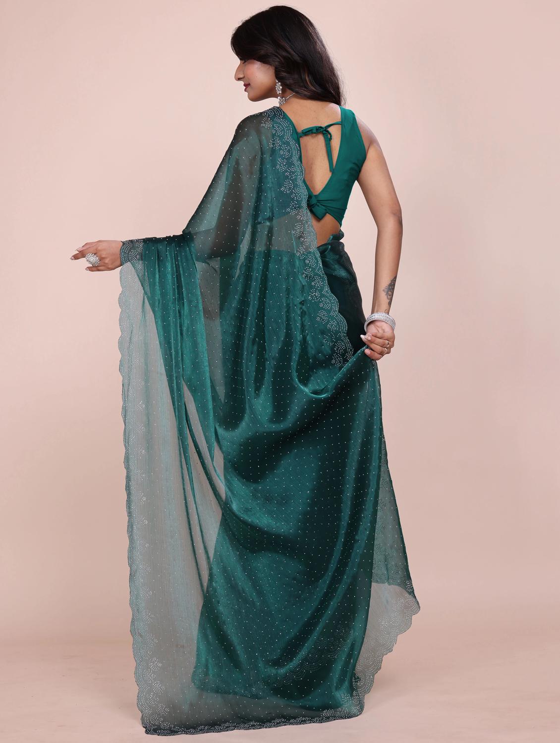 women solid with work embellished saree with blouse - 21943080 - Standard Image - 4
