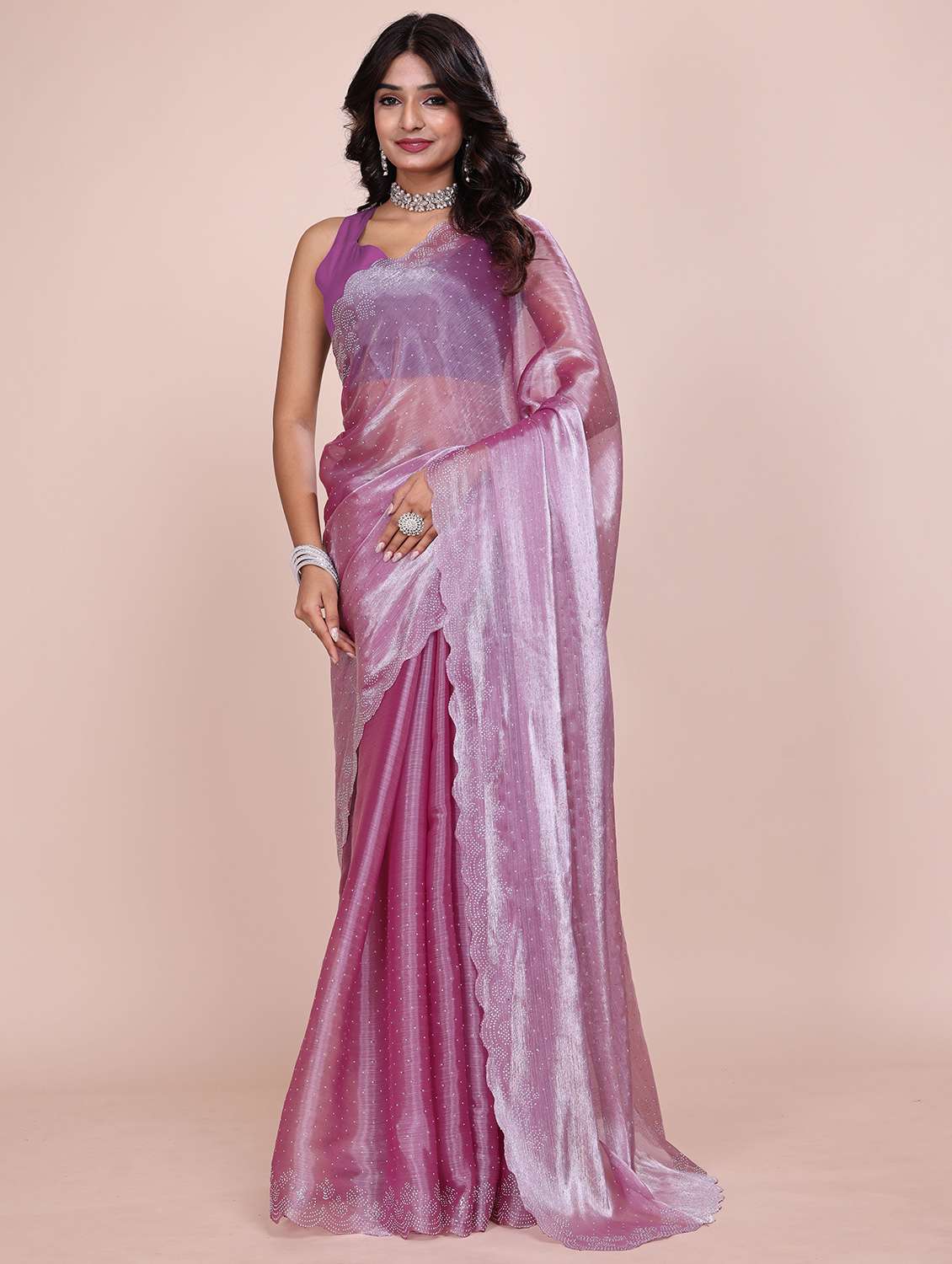 women solid with work embellished saree with blouse