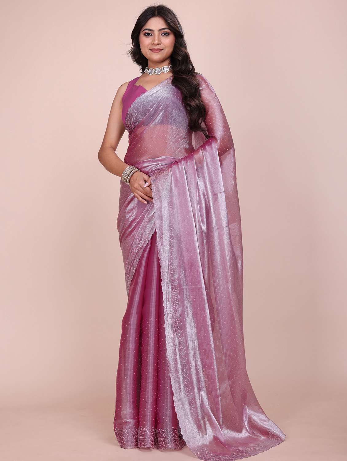 women solid with work embellished saree with blouse