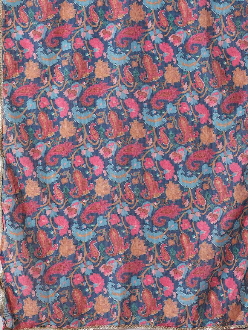 globus women teal embroidered v-neck straight kurta with trouser & paisely printed sequin lace dupatta festive set - 21943115 -  Standard Image - 6