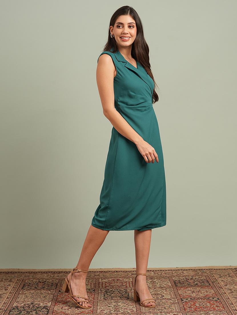 globus women green notch lapel solid pleated detail workwear blazer dress - 21943117 - Standard Image - 1