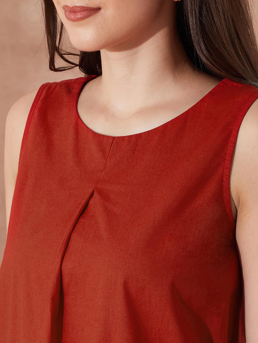 globus women red round neck colourblocked a-line knee length dress - 21943126 - Standard Image - 4