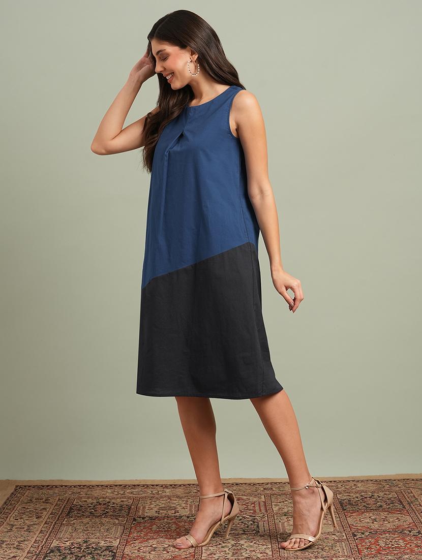 women color blocked sleeveless a-line dress - 21943127 - Standard Image - 1