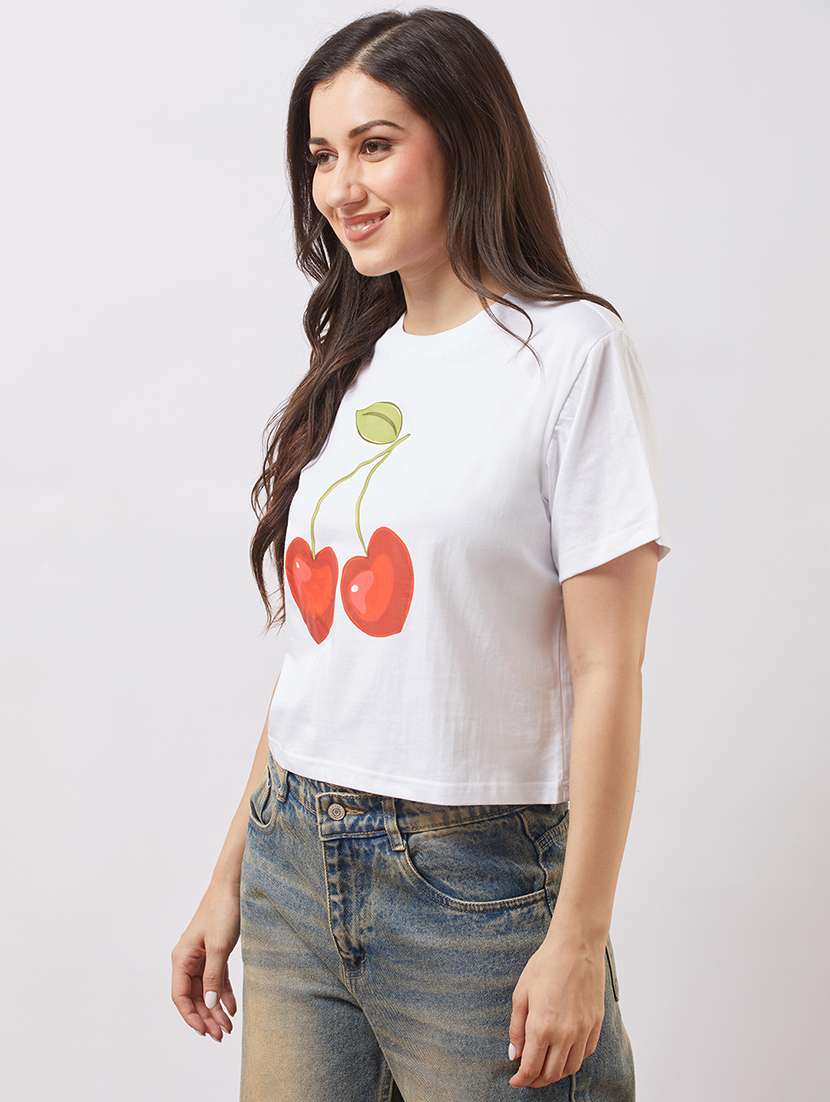 women printed short sleeve crop t-shirt - 21943221 -  Standard Image - 1