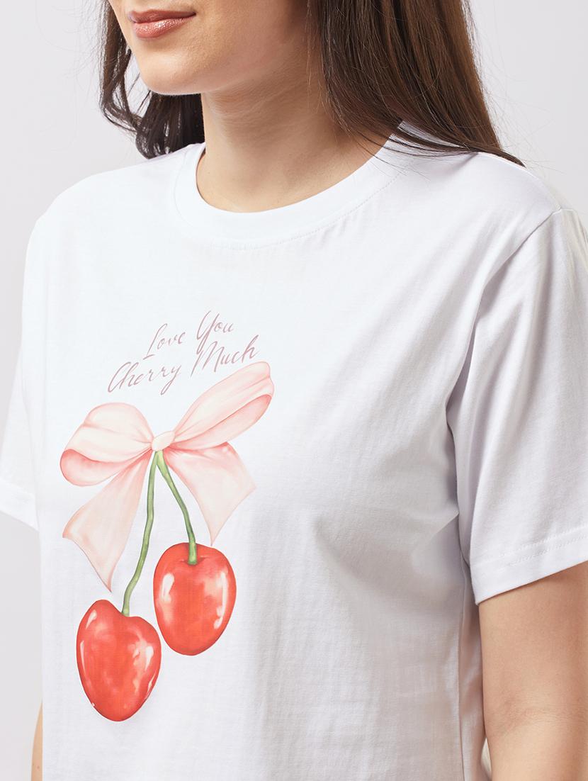 globus women white round neck short sleeves cherry print boxy t-shirt - 21943223 - Standard Image - 4