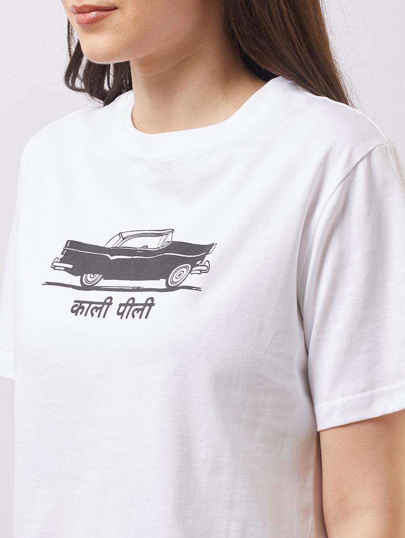 globus women white round neck short sleeves graphic print boxy t-shirt - 21943225 - Standard Image - 4