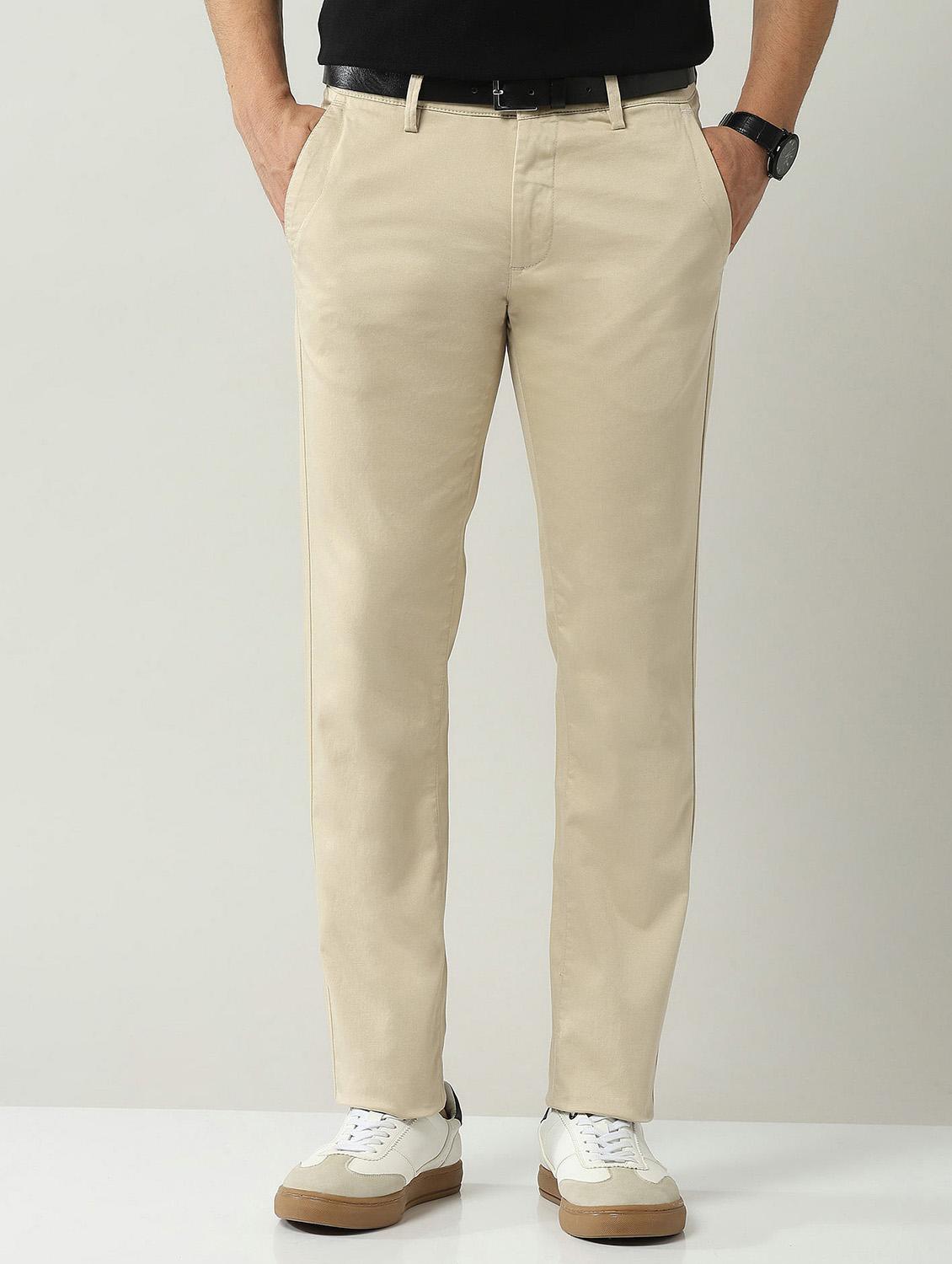 men solid md rise flat front casual chinos - 21943293 - Standard Image - 1