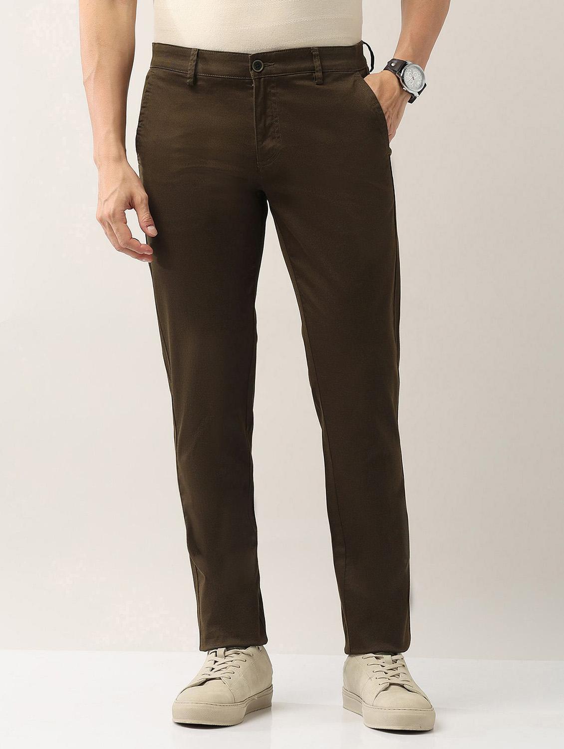 men solid md rise flat front casual chinos - 21943294 - Standard Image - 1