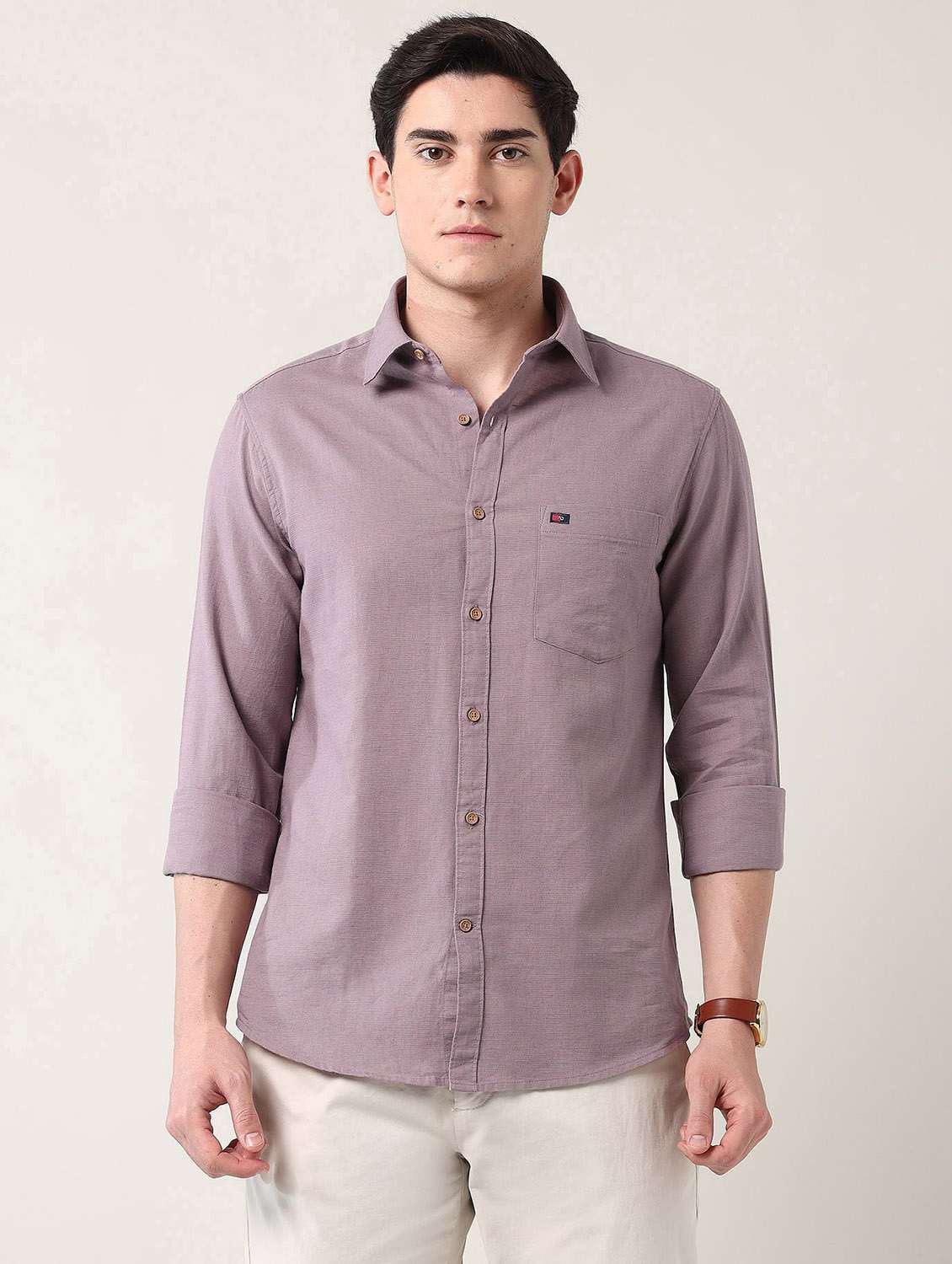 men solid long sleeve regular fit casual shirt