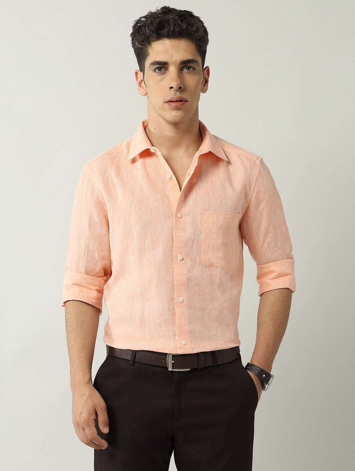 men solid long sleeve regular fit casual shirt - 21943343 -  Standard Image - 1