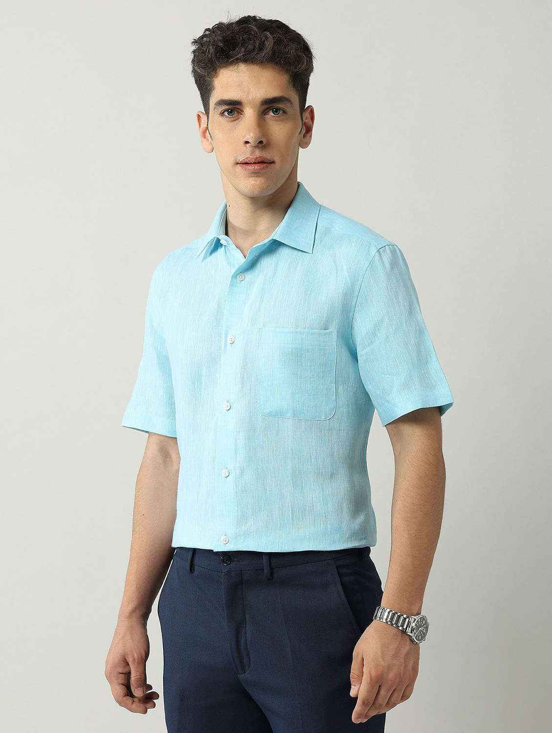 men solid short sleeve regular fit formal shirt - 21943352 -  Standard Image - 1