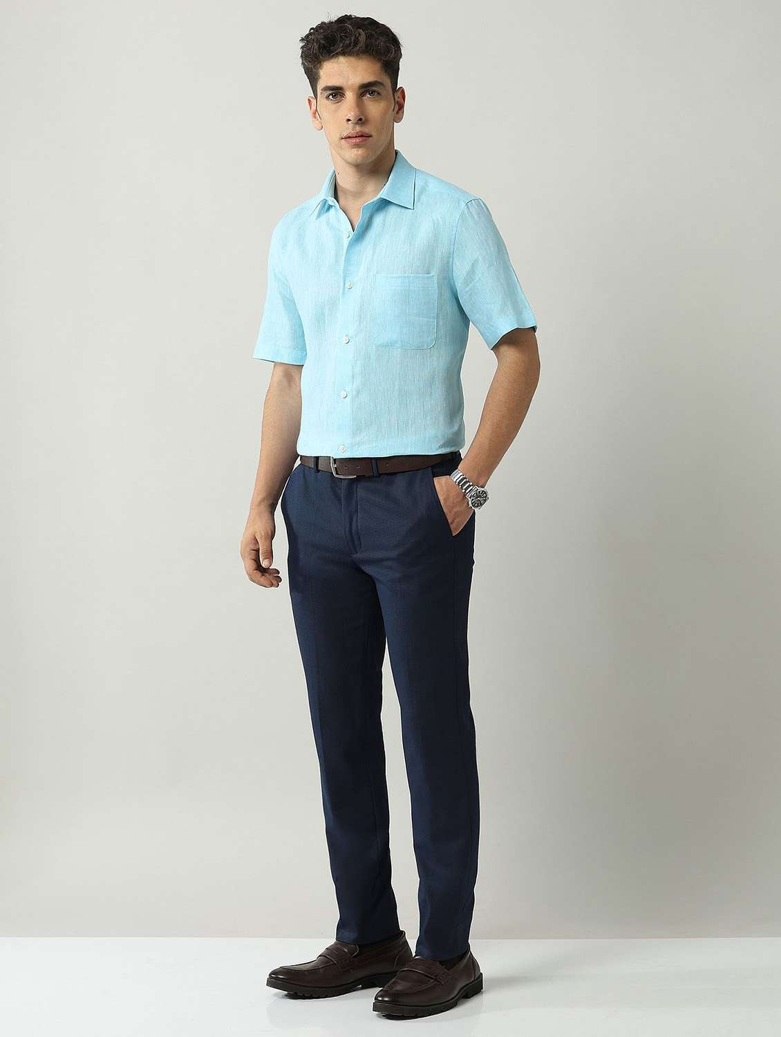 men solid short sleeve regular fit formal shirt - 21943352 -  Standard Image - 4