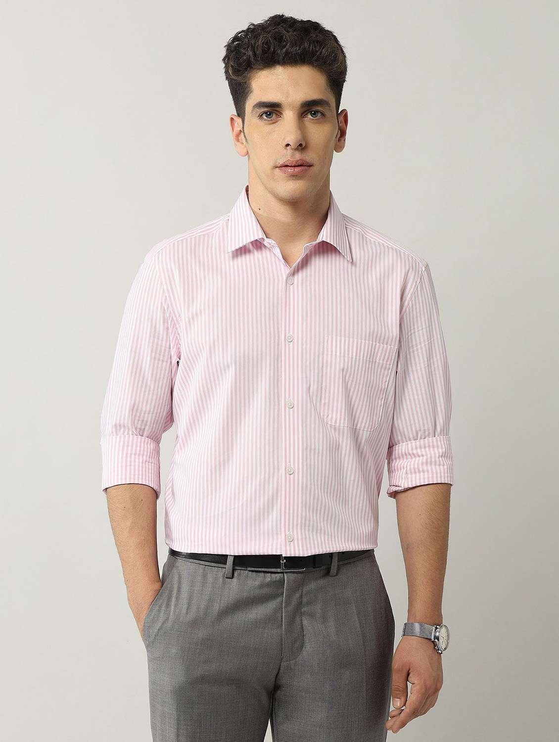 men striped long sleeve regular fit formal shirt