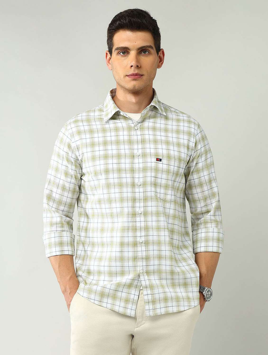 men checkered long sleeve regular fit casual shirt