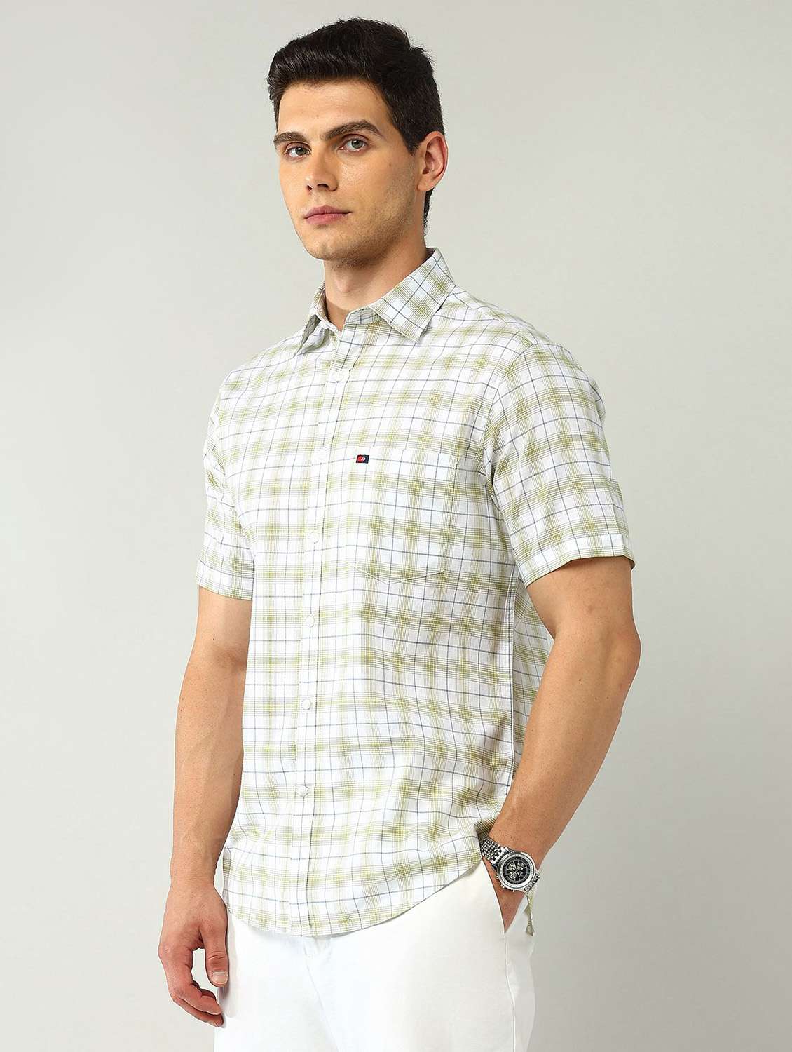 men checkered short sleeve regular fit casual shirt - 21943379 -  Standard Image - 1