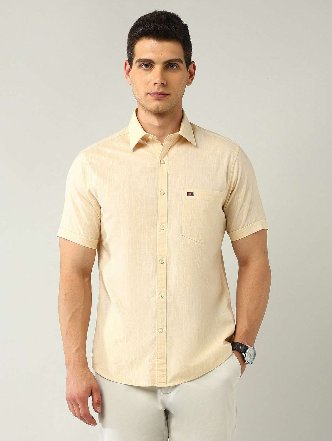 men solid short sleeve regular fit casual shirt