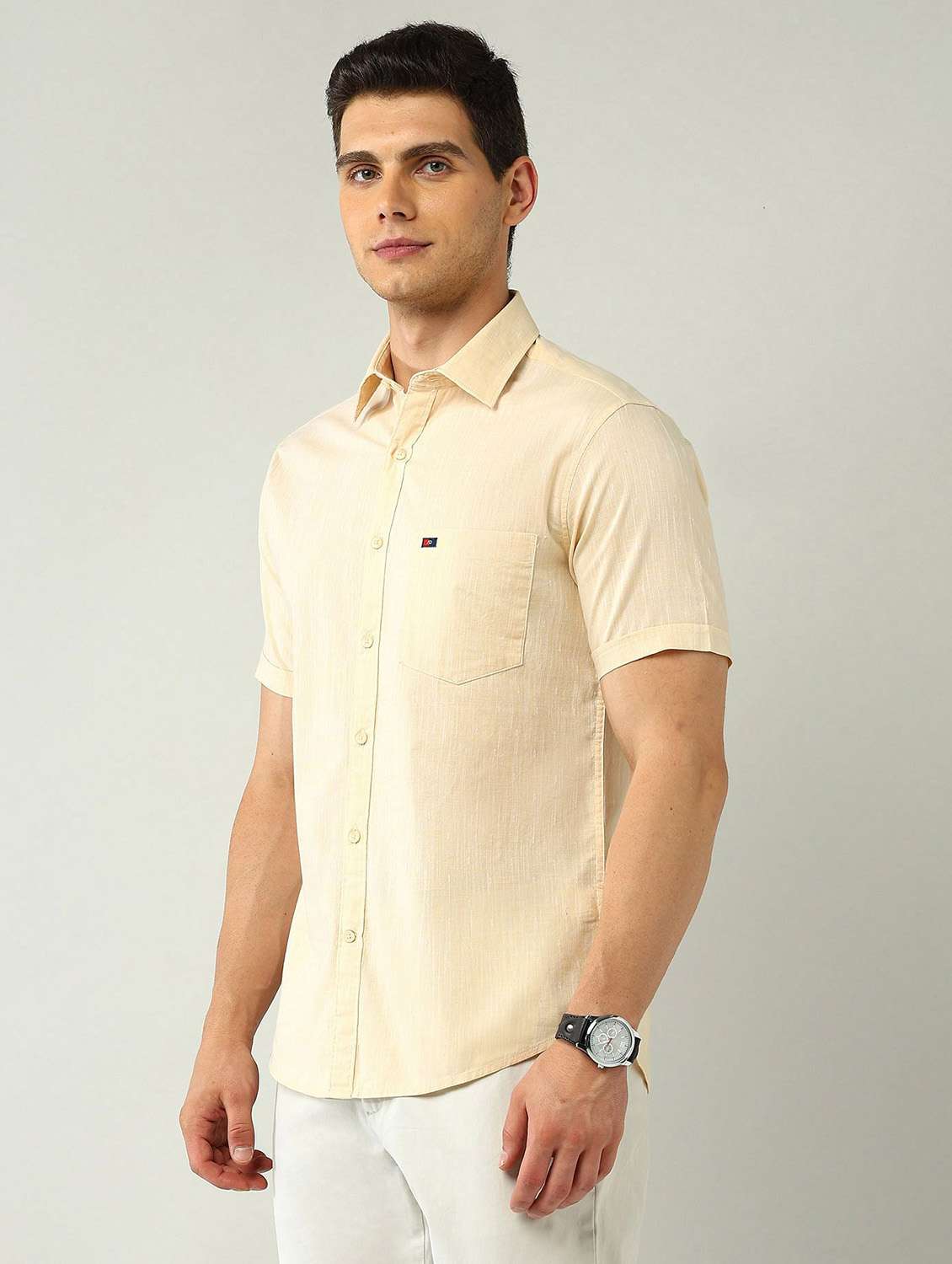 men solid short sleeve regular fit casual shirt - 21943380 - Standard Image - 1