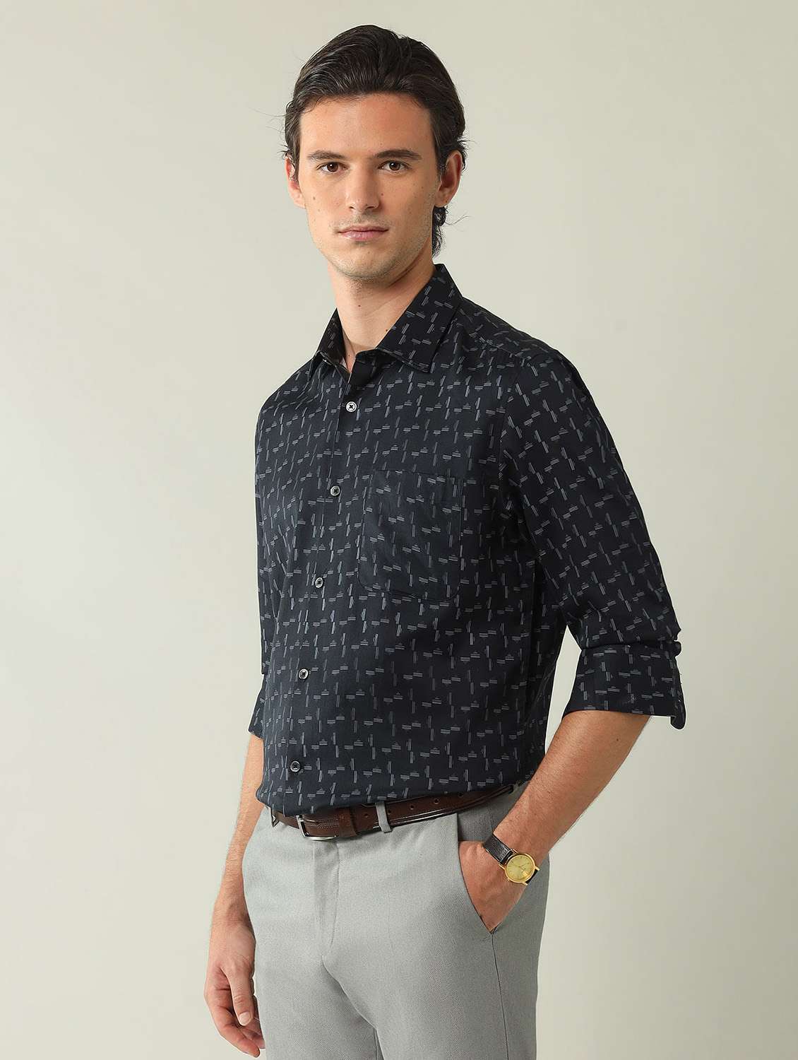 men printed long sleeve regular fit formal shirt - 21943392 - Standard Image - 1