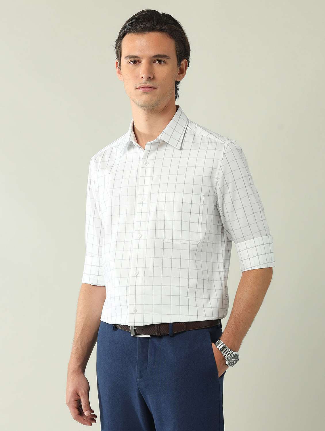 men checkered long sleeve regular fit formal shirt - 21943396 -  Standard Image - 1