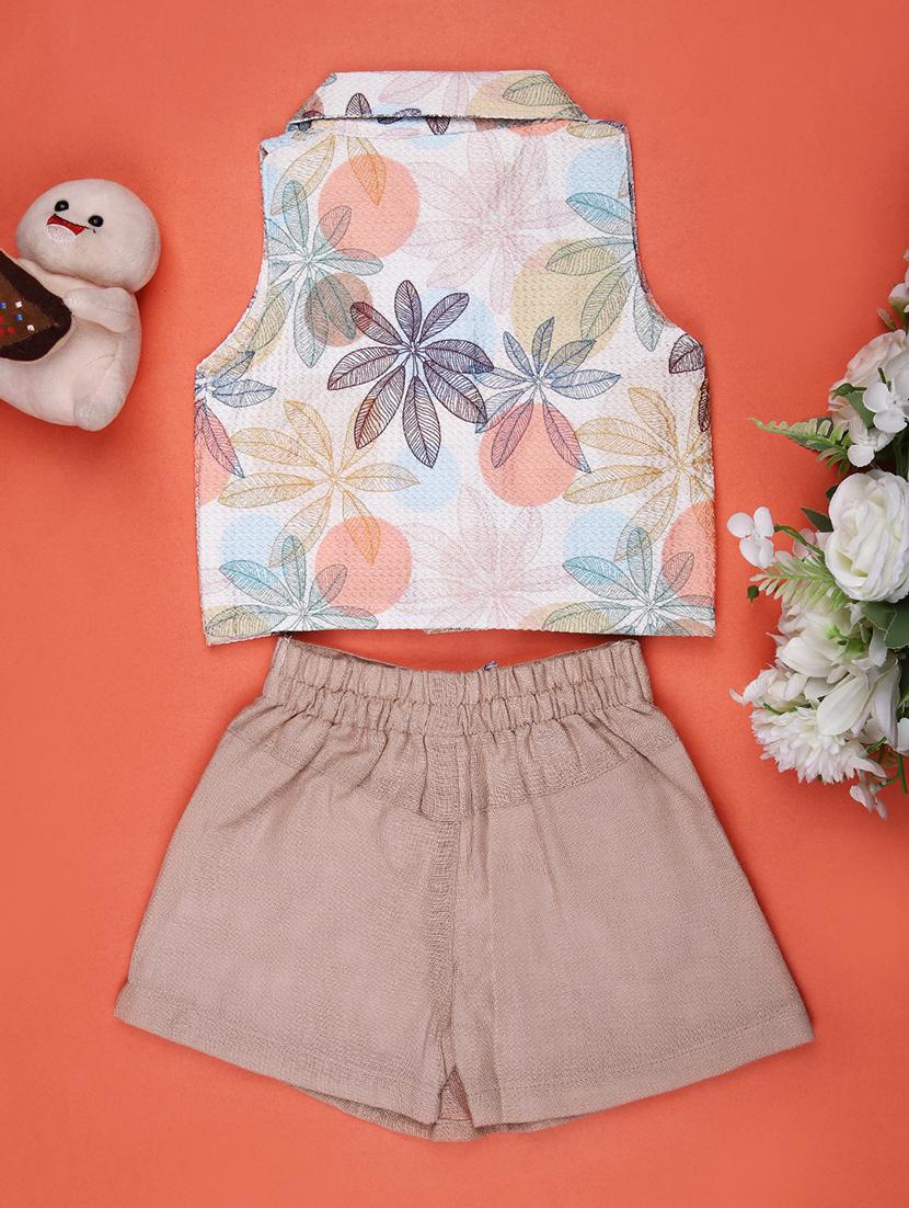 girls printed lapel collar top & shorts sets - 21943465 - Standard Image - 1