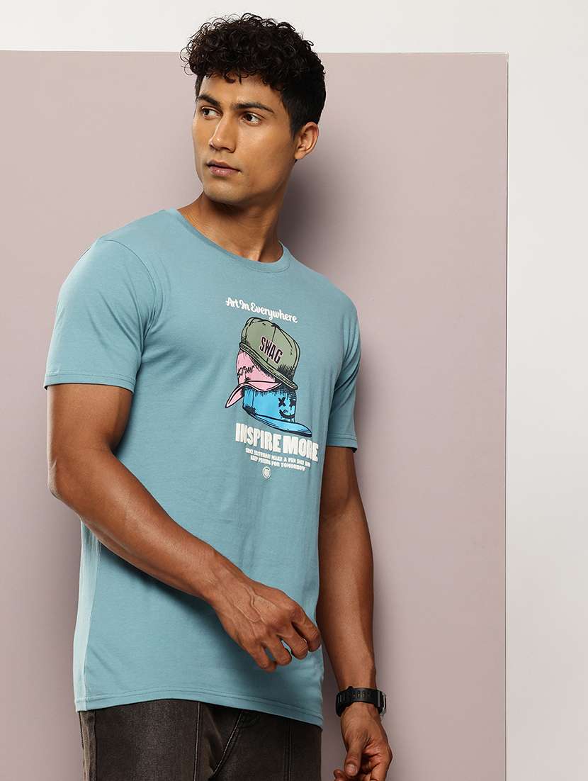 men front print round neck regular fit t-shirt - 21943493 -  Standard Image - 1