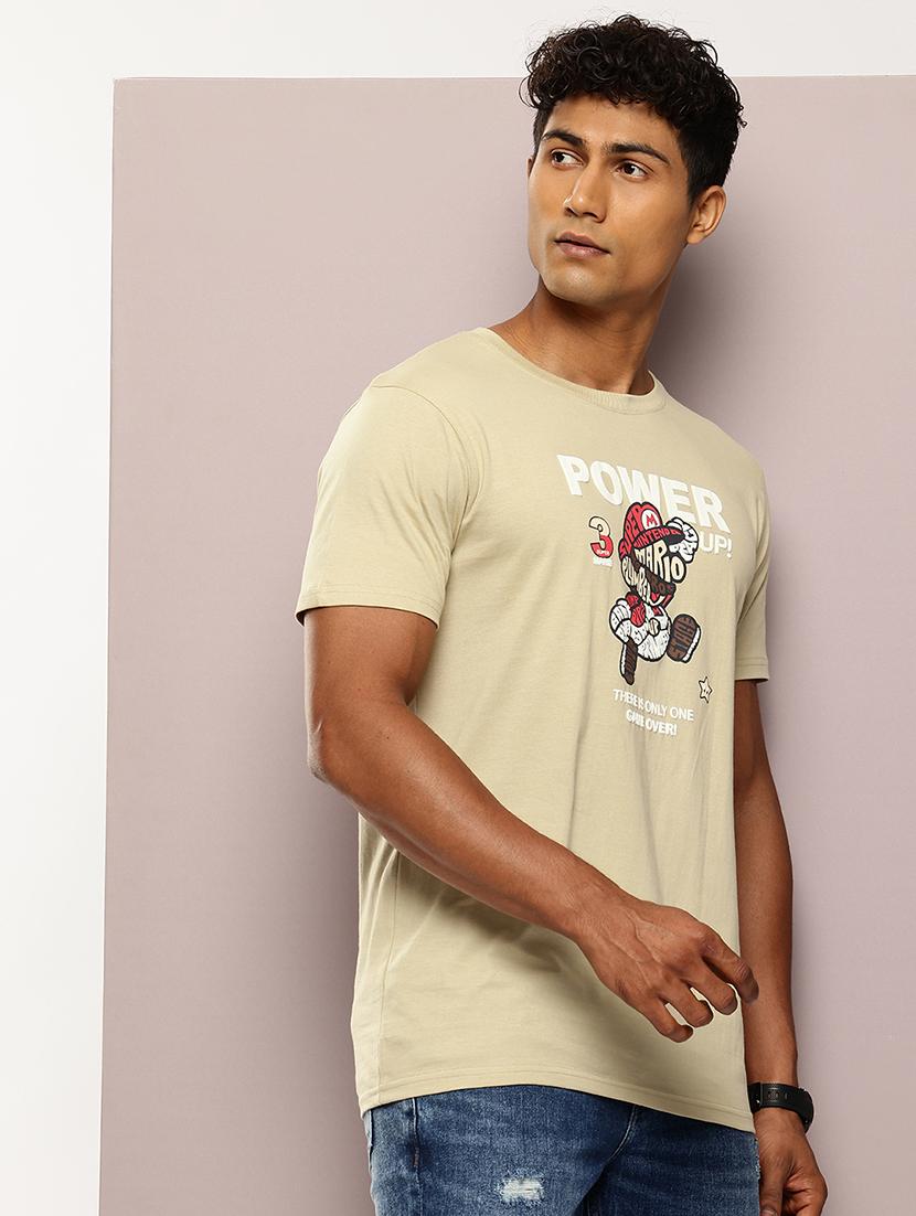 men front print round neck regular fit t-shirt - 21943494 - Standard Image - 1