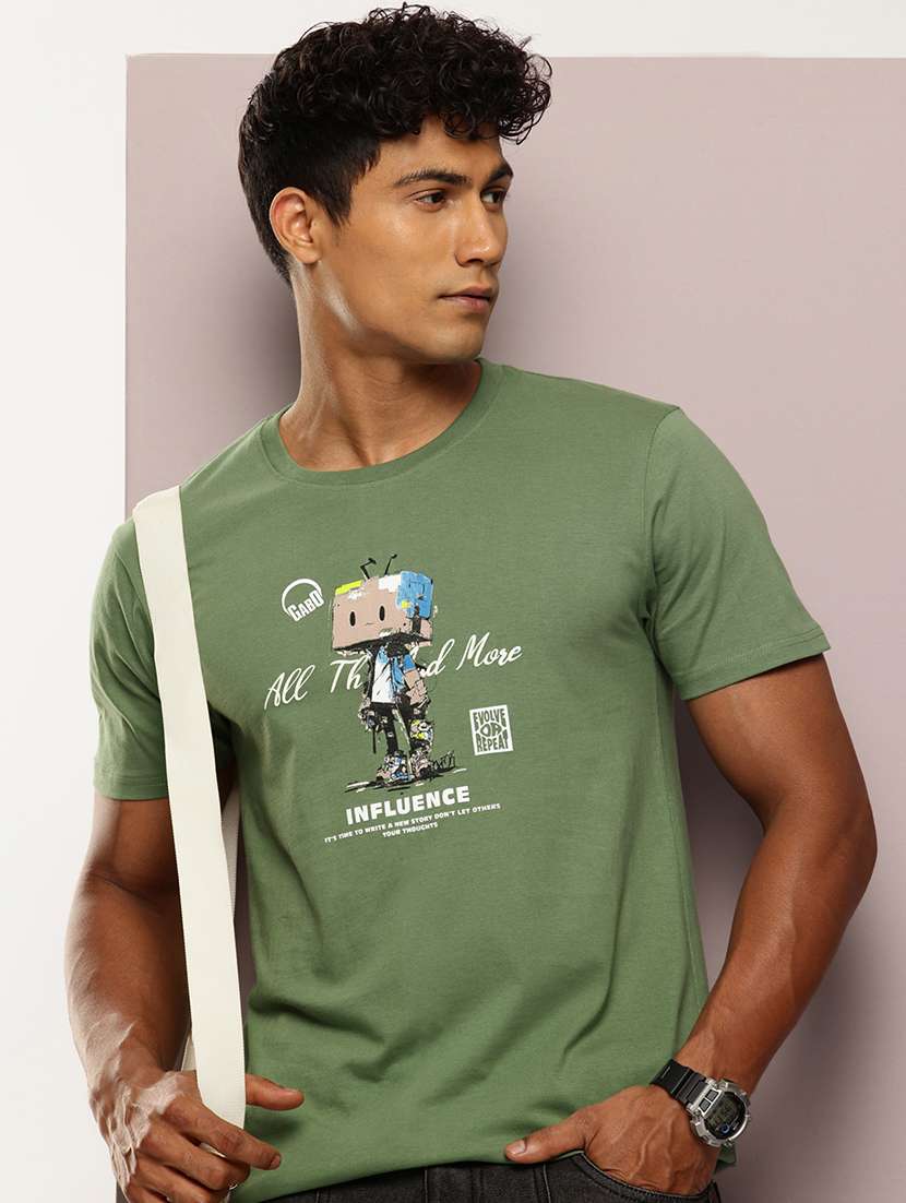 men front print round neck regular fit t-shirt
