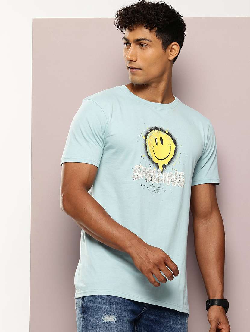 men front print round neck regular fit t-shirt - 21943500 - Standard Image - 1
