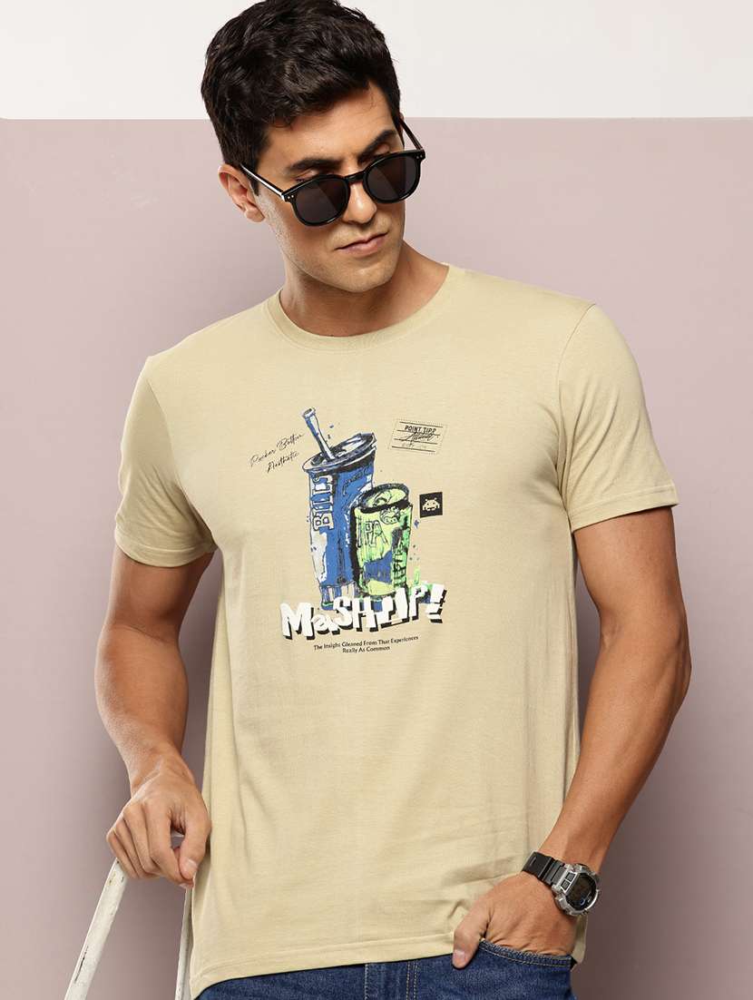 men front print round neck regular fit t-shirt