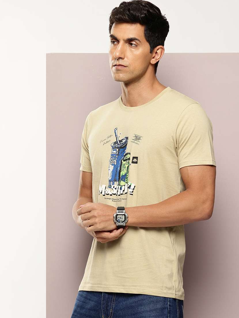 men front print round neck regular fit t-shirt - 21943504 - Standard Image - 1