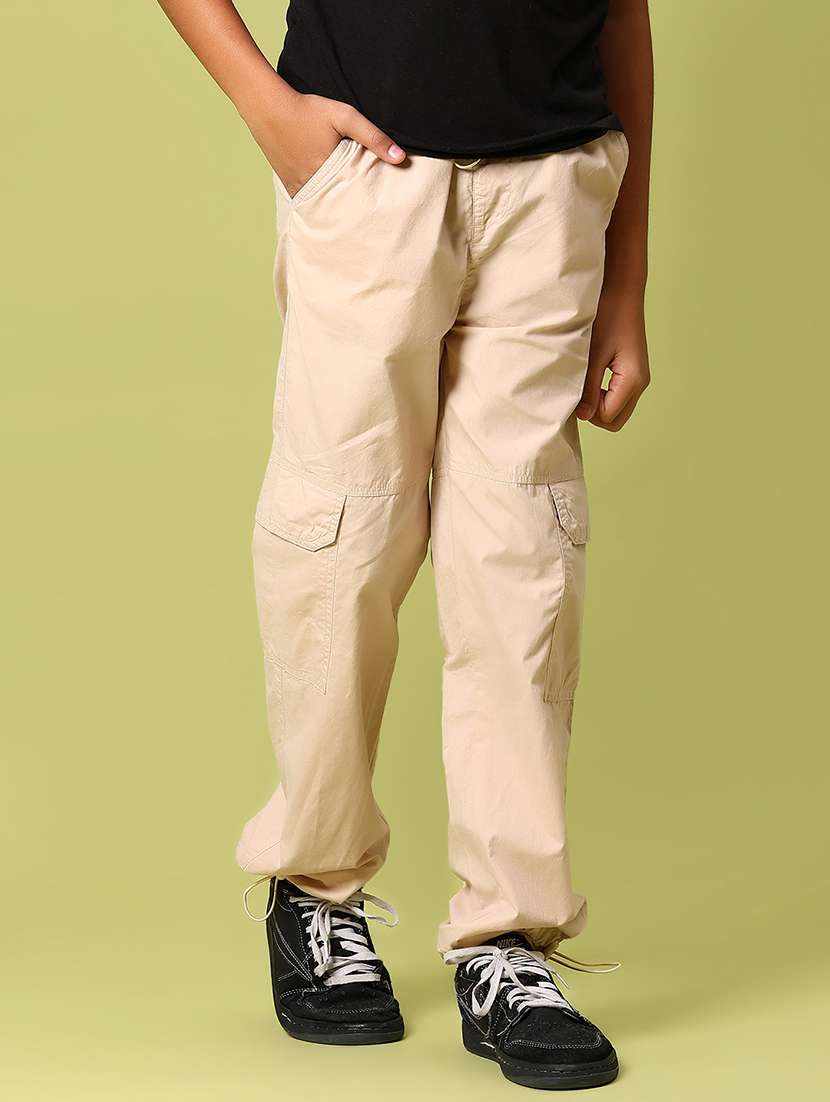 boys beige solid mid rise jogger cargo