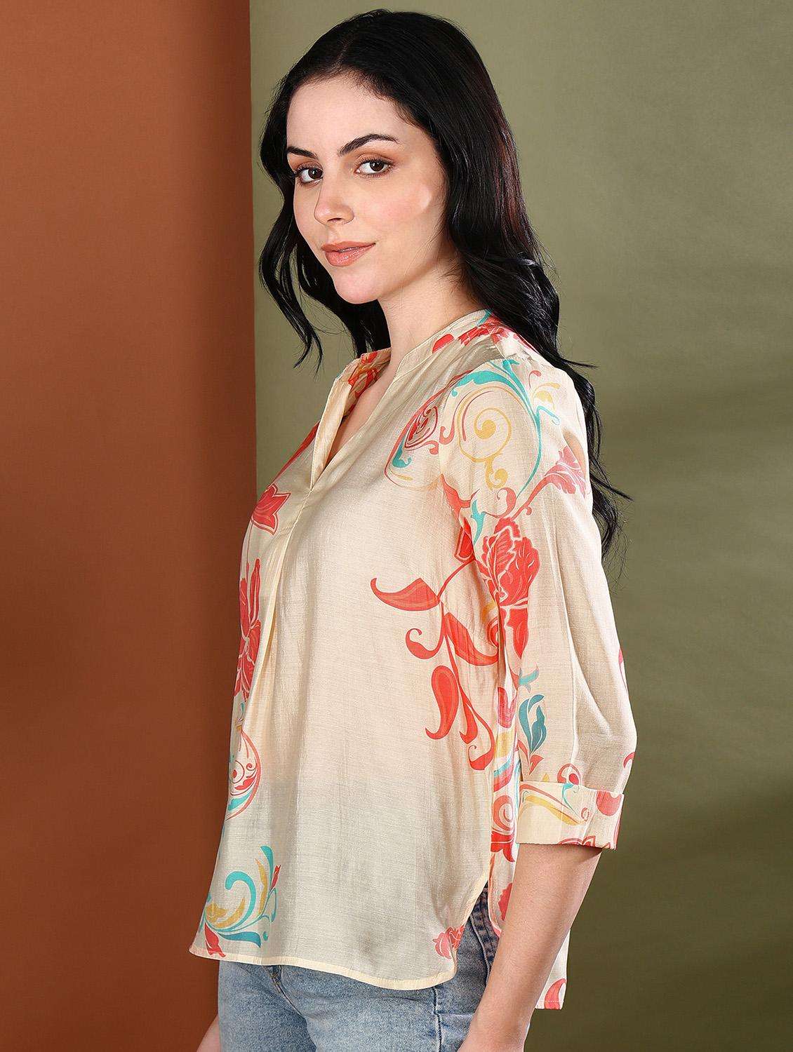 women cream three quarter sleeve ethnic top - 21943515 -  Standard Image - 4