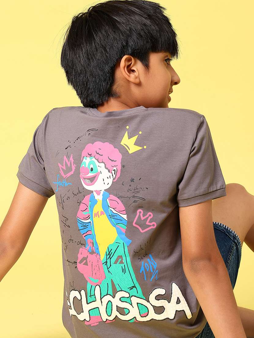 boys front & back printed round neck t-shirt