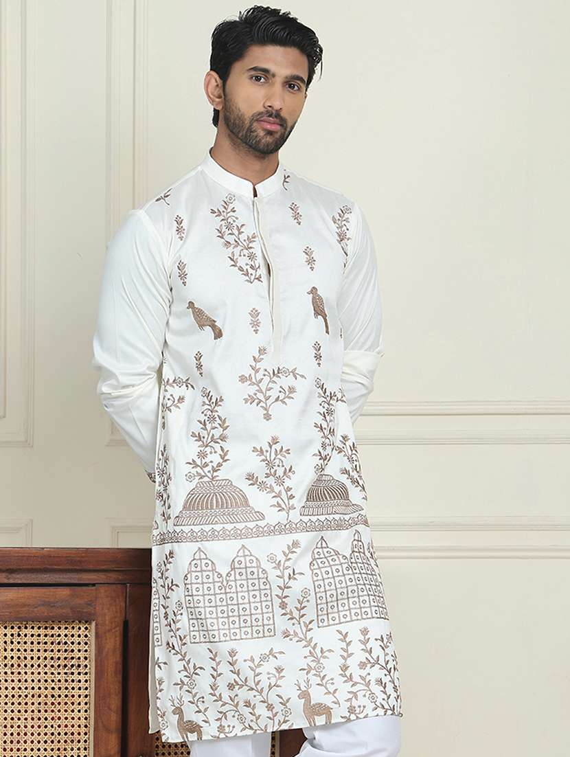 white silk blend long  kurta