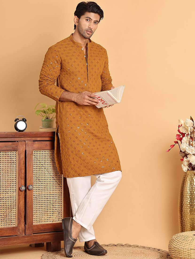 mustard viscose long  kurta - 21943555 -  Standard Image - 4
