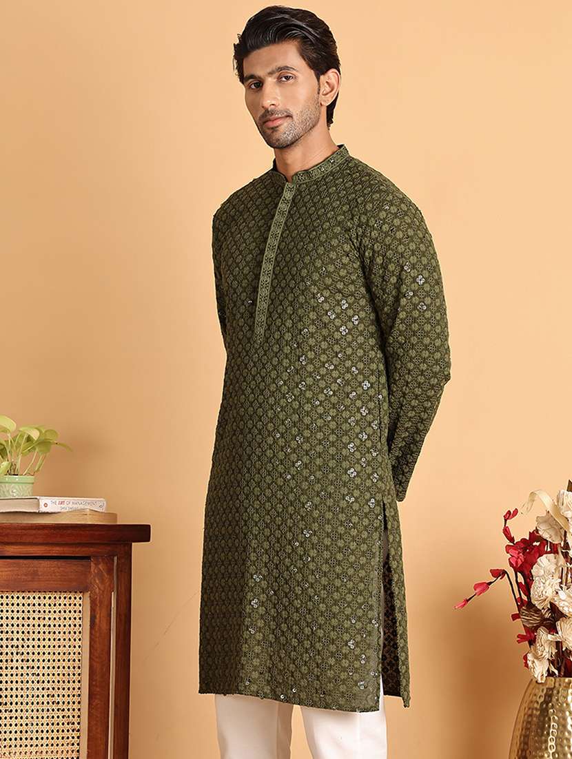 olive viscose long  kurta