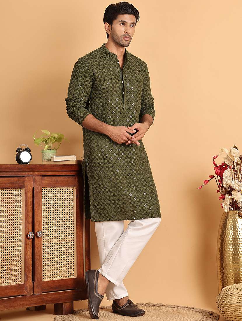 olive viscose long kurta - 21943556 - Standard Image - 4