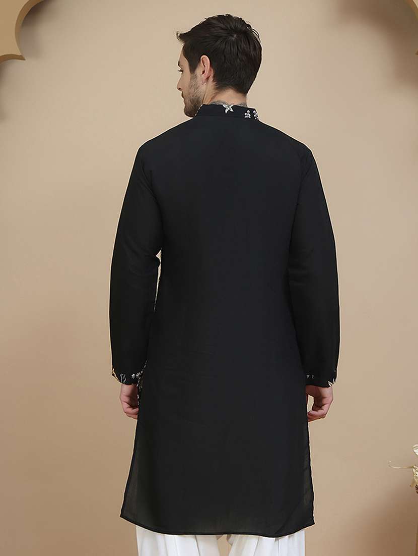 men embroidered mandarin neck long kurta - 21943616 -  Standard Image - 4