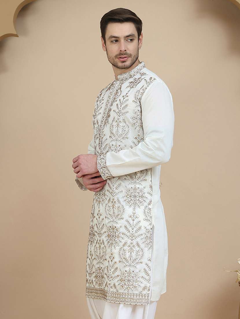 men embroidered mandarin neck long kurta - 21943619 -  Standard Image - 1