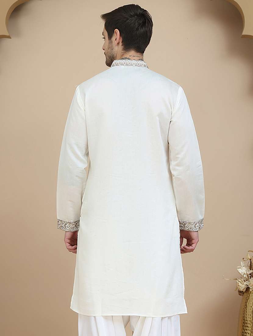 men embroidered mandarin neck long kurta - 21943619 -  Standard Image - 4