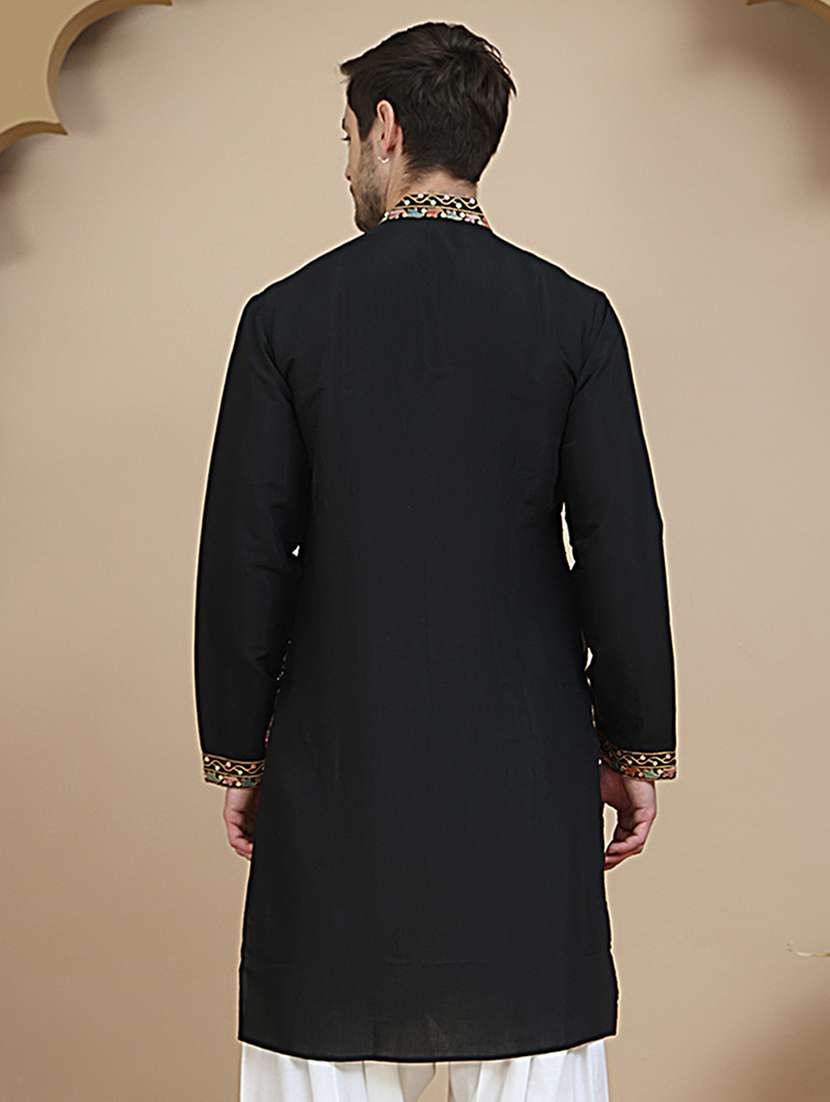 men embroidered mandarin neck long kurta - 21943620 - Standard Image - 4