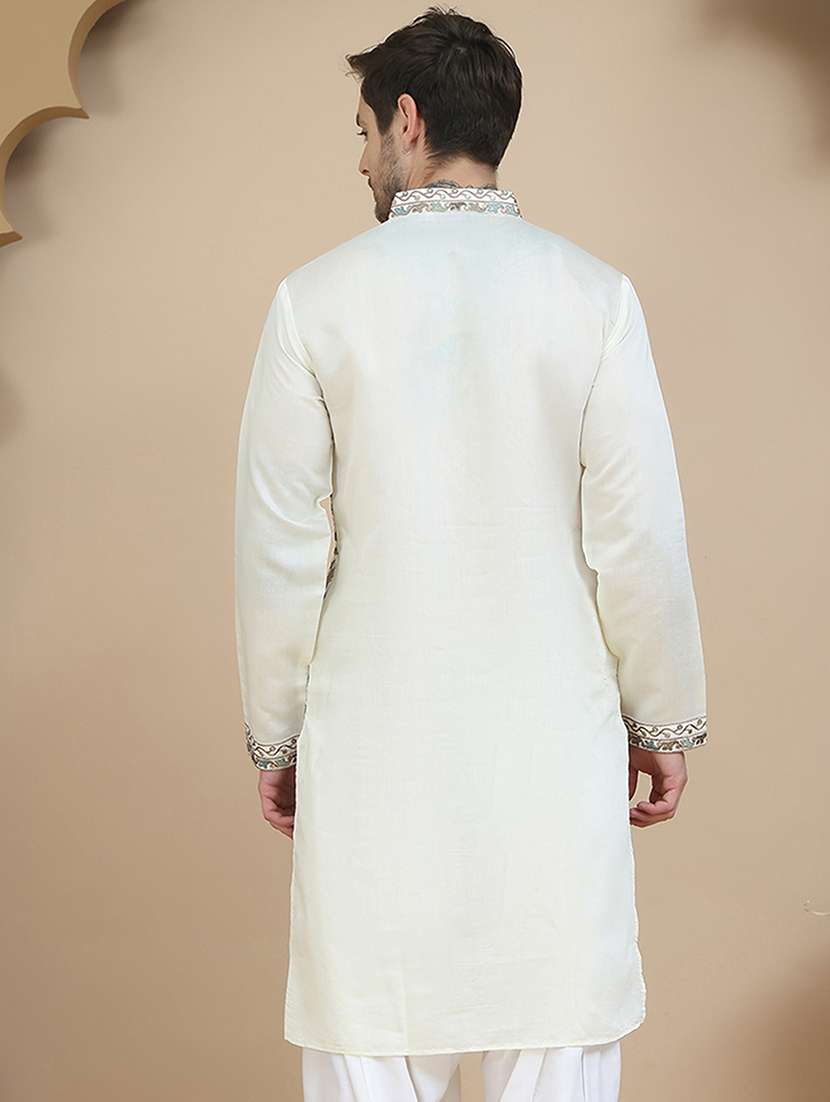 men embroidered mandarin neck long kurta - 21943621 -  Standard Image - 4