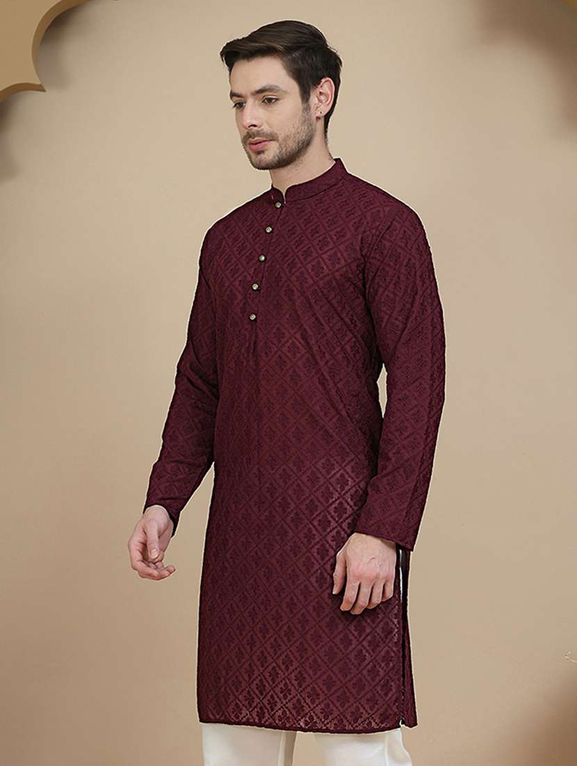 men embroidered mandarin neck long kurta - 21943622 -  Standard Image - 1