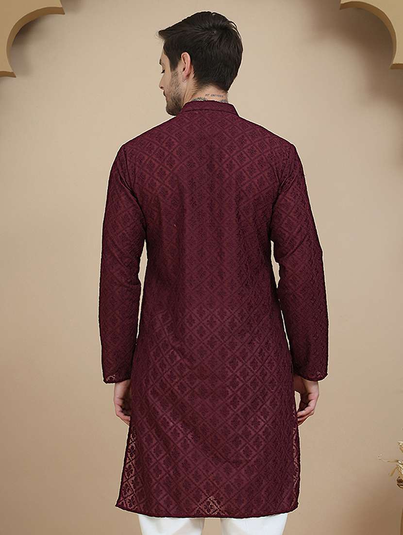 men embroidered mandarin neck long kurta - 21943622 -  Standard Image - 4