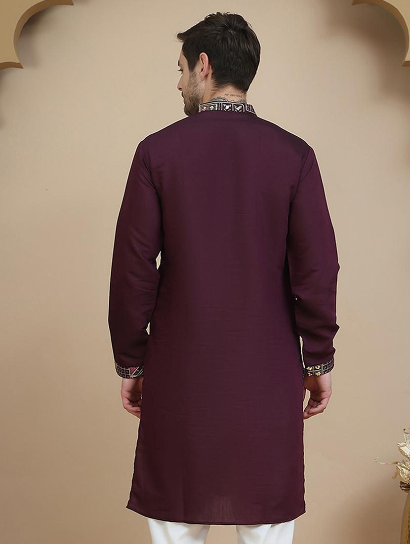 men embroidered mandarin neck long kurta - 21943623 - Standard Image - 4