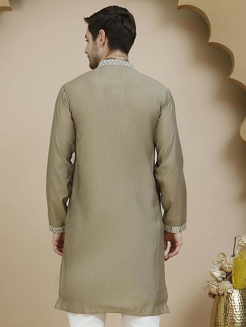 men embroidered mandarin neck long kurta - 21943624 - Standard Image - 4
